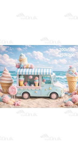 Tło fotograficzne „Lodowy van na plaży – pastelowa letnia kraina” | UB_788